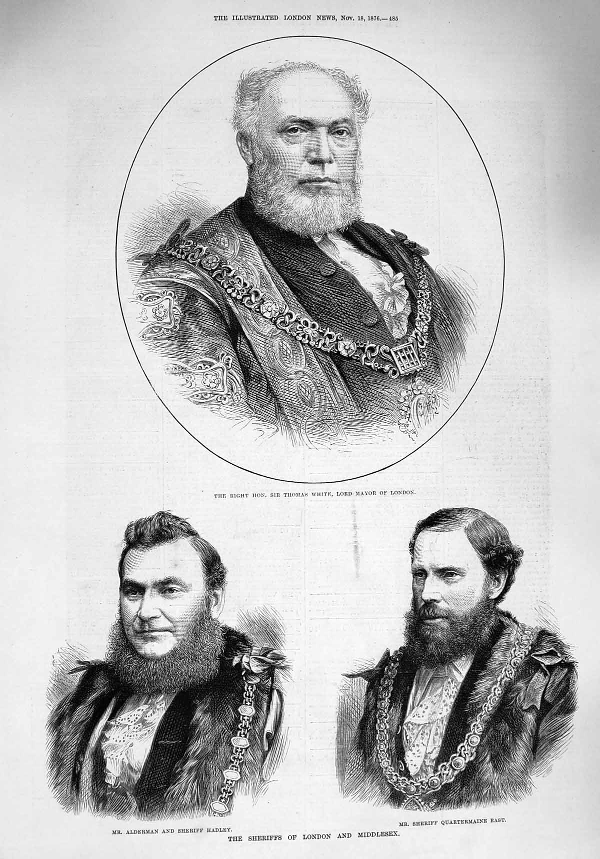 Original Old Antique Print 1876 Thomas White Mayor London Hadley Quatermaine