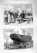 Original Old Antique Print 1876 Ship Nelson Govan Glasgow War Servian Women