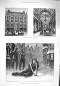 Original Old Antique Print 1876 Western Arcade Birmingham Princess Theatr 19th
