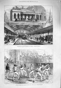 Old Antique Print 1876 Railway Aldgate Terminus Cutlass London Athletics 19th