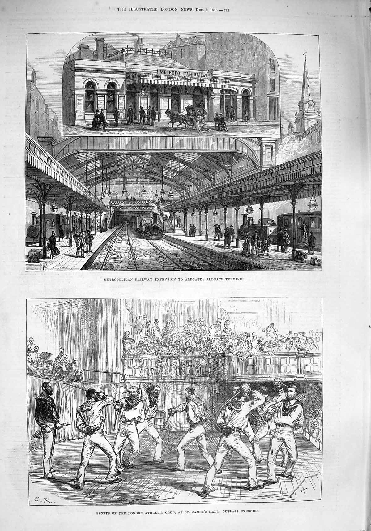 Old Antique Print 1876 Railway Aldgate Terminus Cutlass London Athletics 19th
