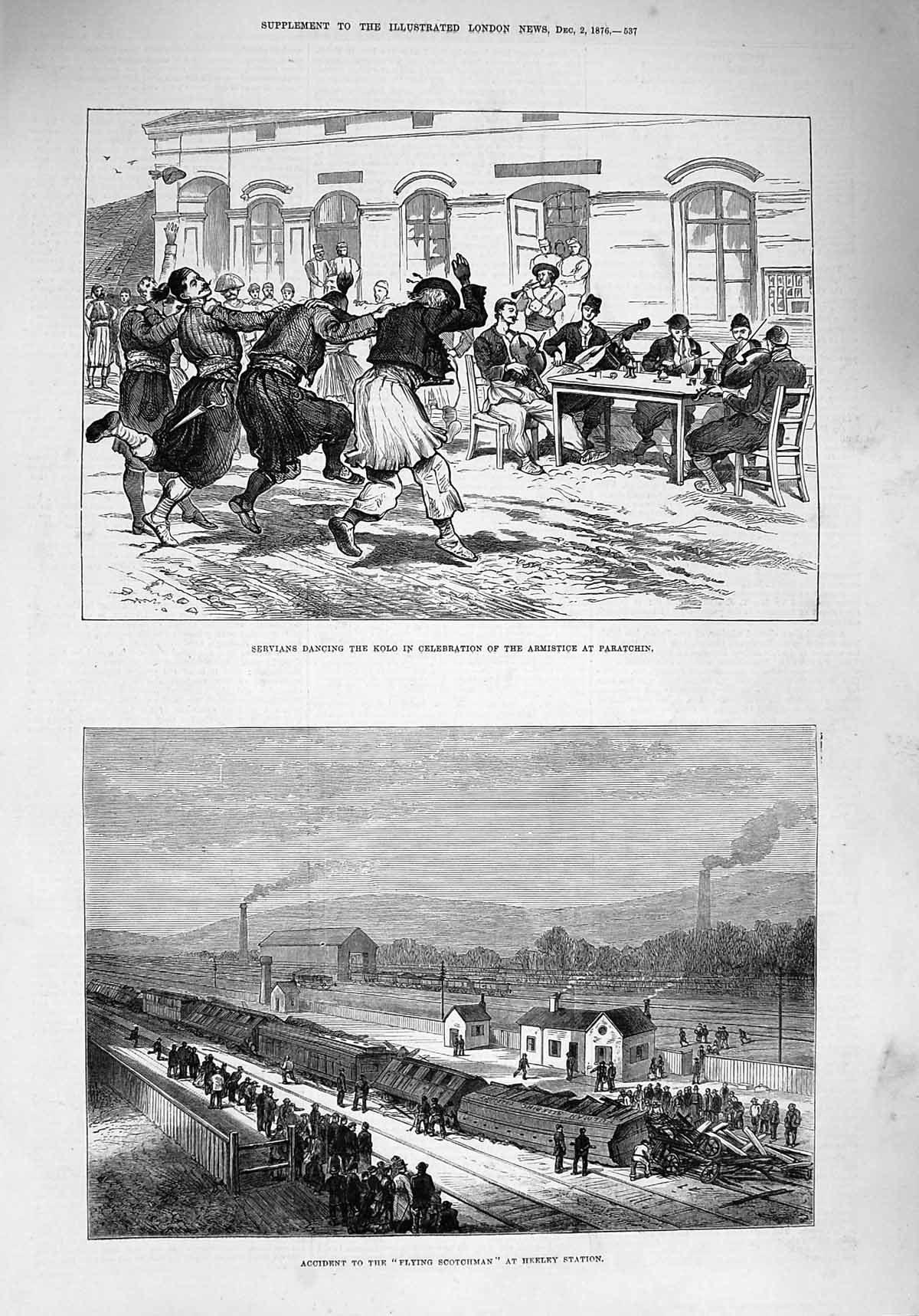 Old Antique Print 1876 Flying Scotchman Train Heeley Servians Paratchin 19th