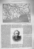 Original Old Antique Print 1876 General Sir John Bell Map Calcutta Brahmapootra