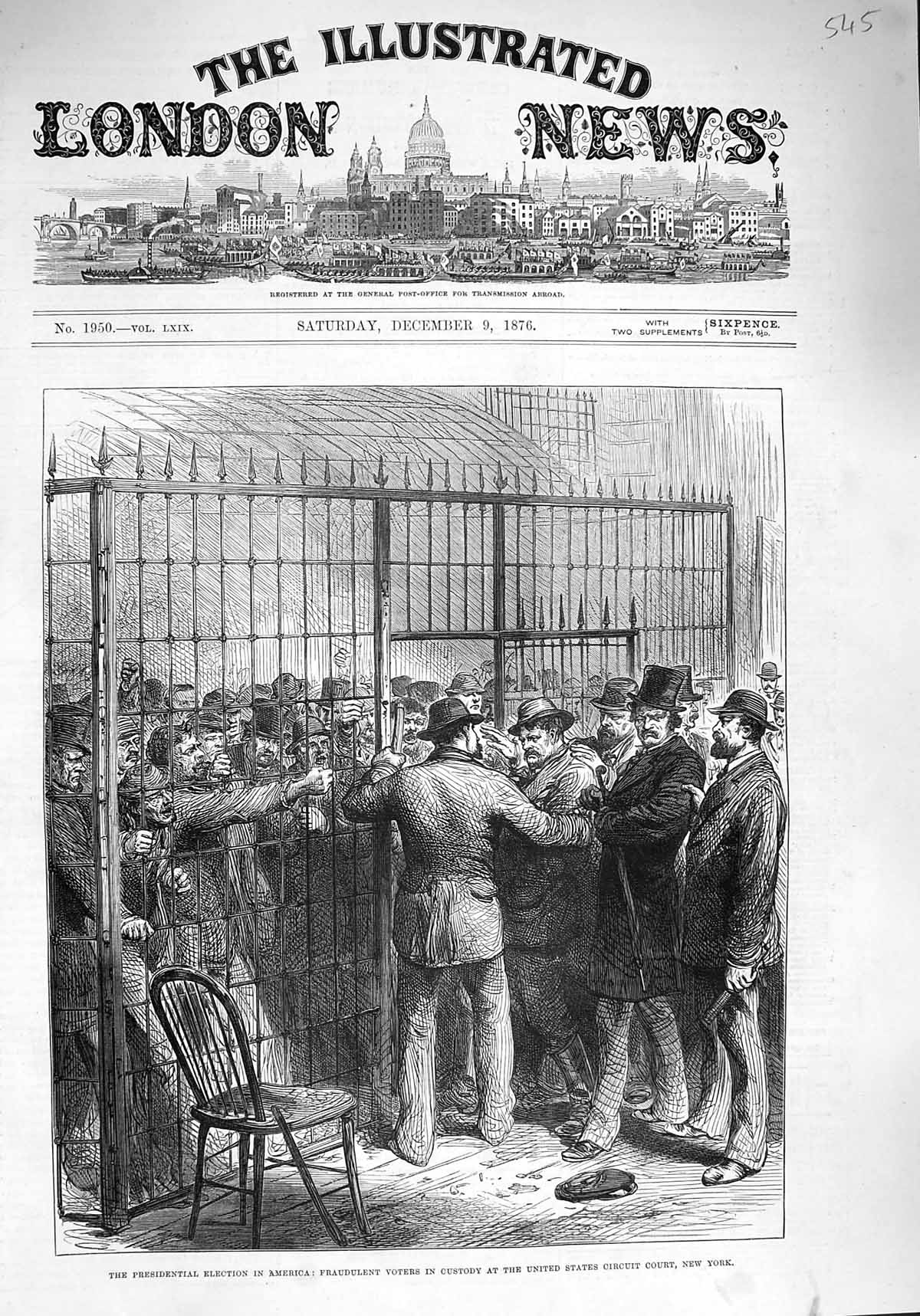 Antique Old Print *3994 1876 America Fraudulent Voters Custody Court New York
