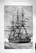 Original Old Antique Print 1876 H.M.S. Shah Wood-Cased Iron Ship War Fine Art
