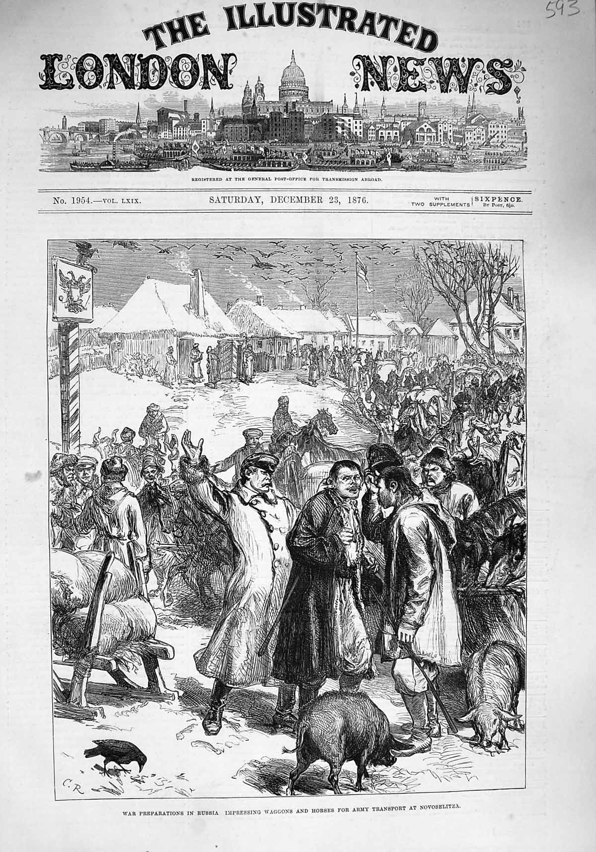 Original Old Antique Print 1876 War Russia Waggons Horses Transport Novoselitza
