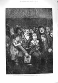 Original Old Antique Print 1876 First Pantomime Grandfather Children Theatre
