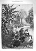 Original Old Antique Print 1876 Christmas Scene Florida America Croquet Sport