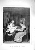 Original Old Antique Print 1876 Huguenot Man Bed Lady Reading Book Goupil 19th