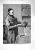 Old Antique Print 1876 Christmas Present Man Porcelain Vase Stacy Marks 19th