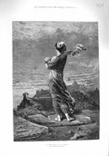 Original Old Antique Print 1876 Woman Waiting Sea Anxious Heart Fishing Boat