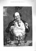 Original Old Antique Print 1876 Fine Art Portrait Last Toast Man Raising Glass