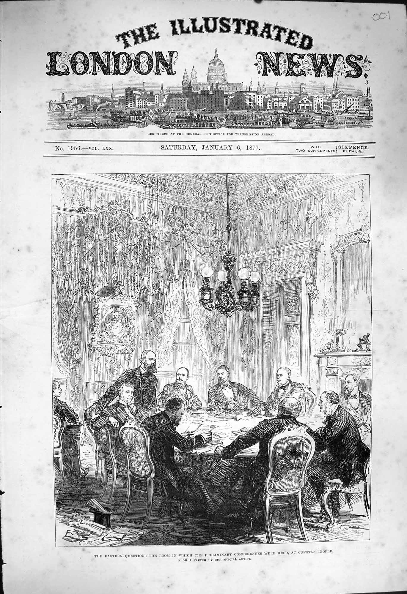 Old Antique Print 1877 Preliminary Conference Constatinople Men Meeting 19th