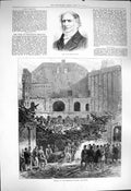 Original Old Antique Print 1877 Lord Neaves Burning Brooklyn Theatre Ruins Fire