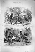 Original Old Antique Print 1877 Christmas Pantomimes Theatre Covent Drury Lane