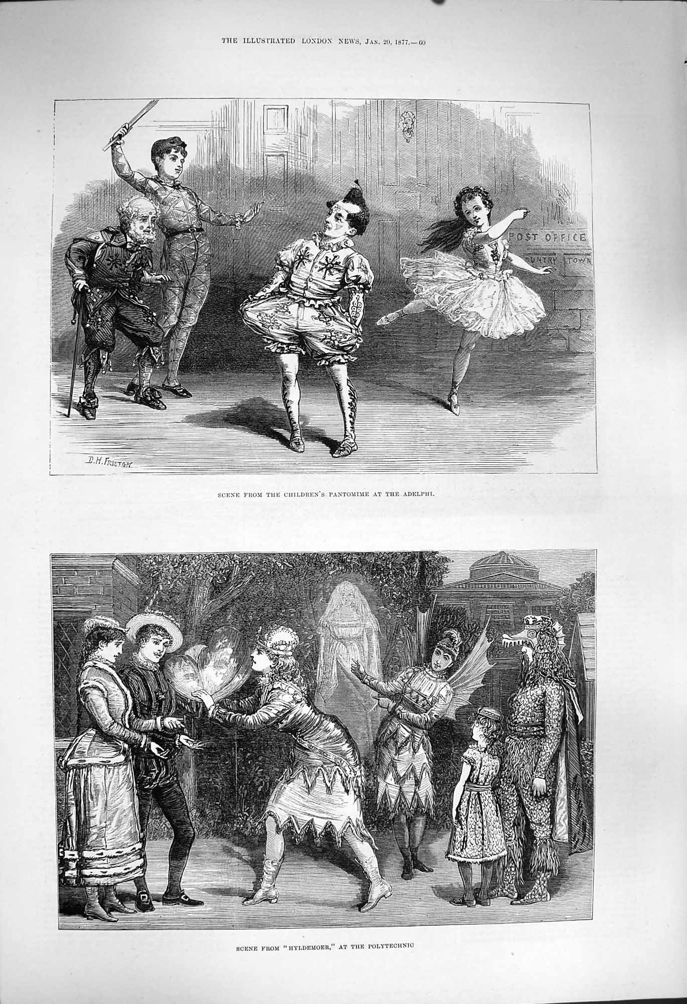 Old Antique Print 1877 Children'S Pantomime Adelphi Theatre Polytechnic 19th