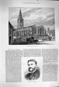 Old Antique Print 1877 St. Mary'S Cathedral Church Truro Robert Landells 19th