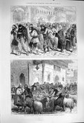 Original Old Antique Print 1877 Recruits Salonica Sheep Koorban Bairam Stamboul