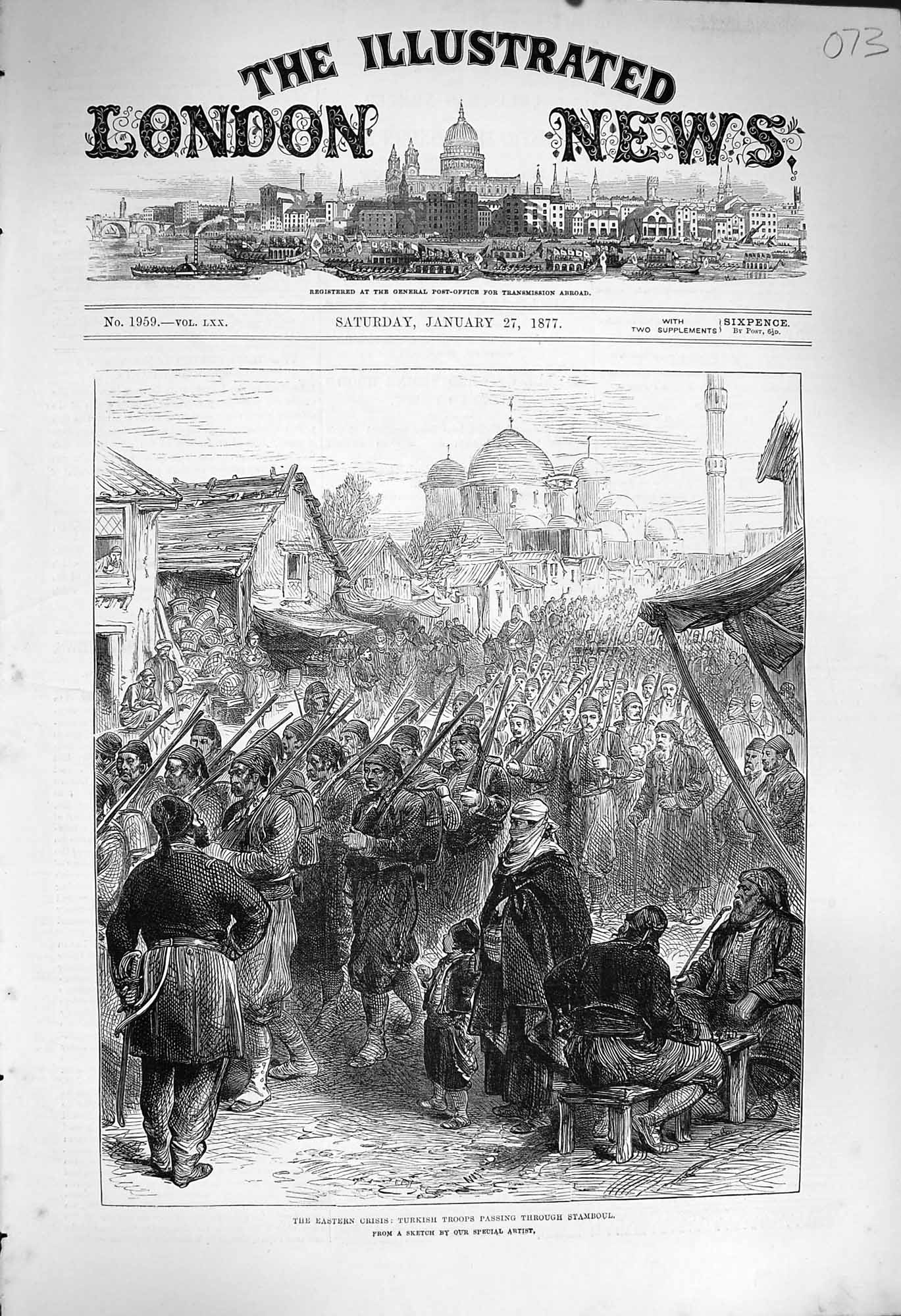 Original Old Antique Print 1877 Eastern Crisis Turkish Troops Stamboul Siers