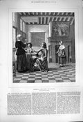 Original Old Antique Print 1877 Interior Dutch House Men Table Ladies Victorian