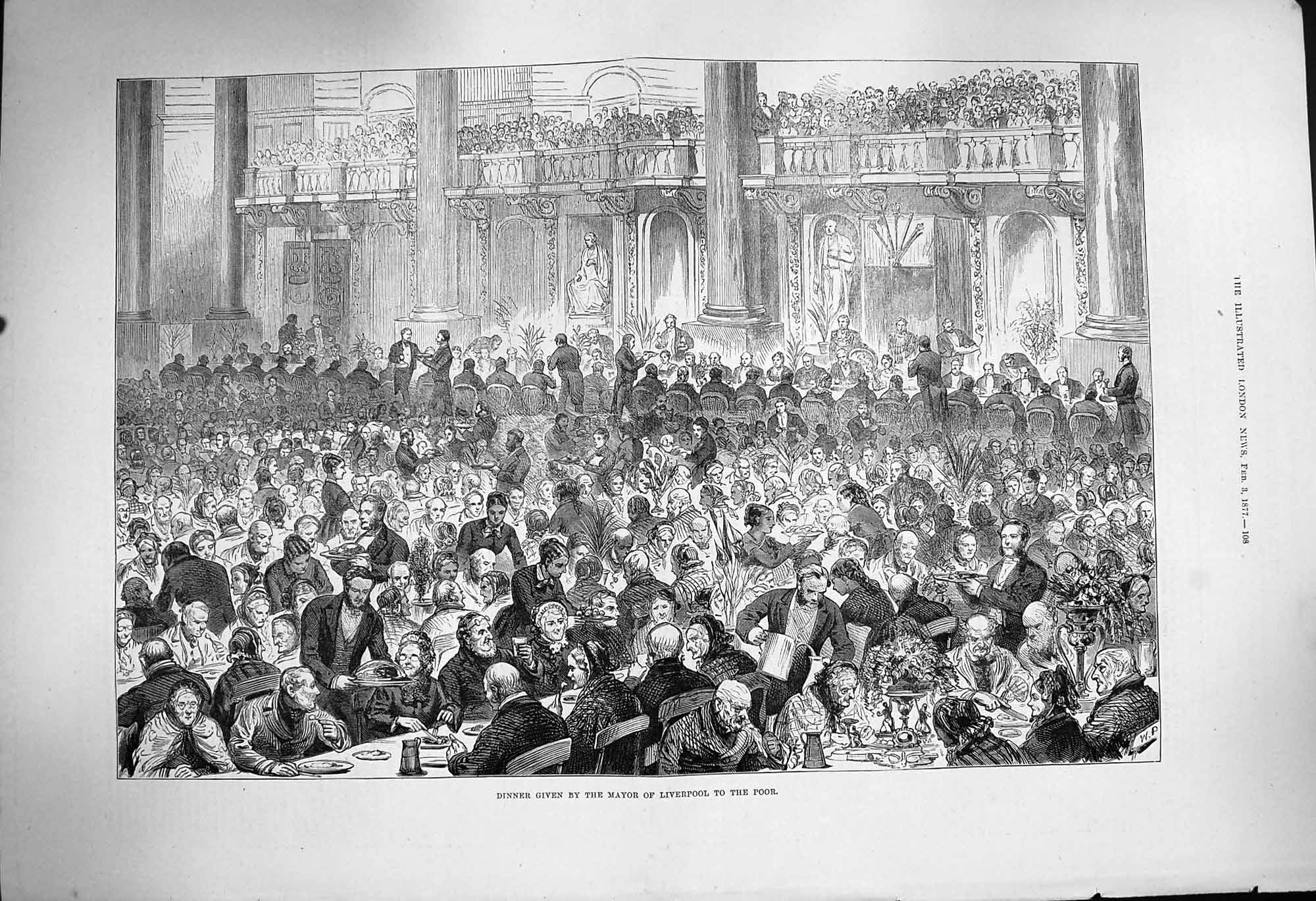 Original Old Antique Print 1877 Dinner Mayor Liverpool Poor People Victorian