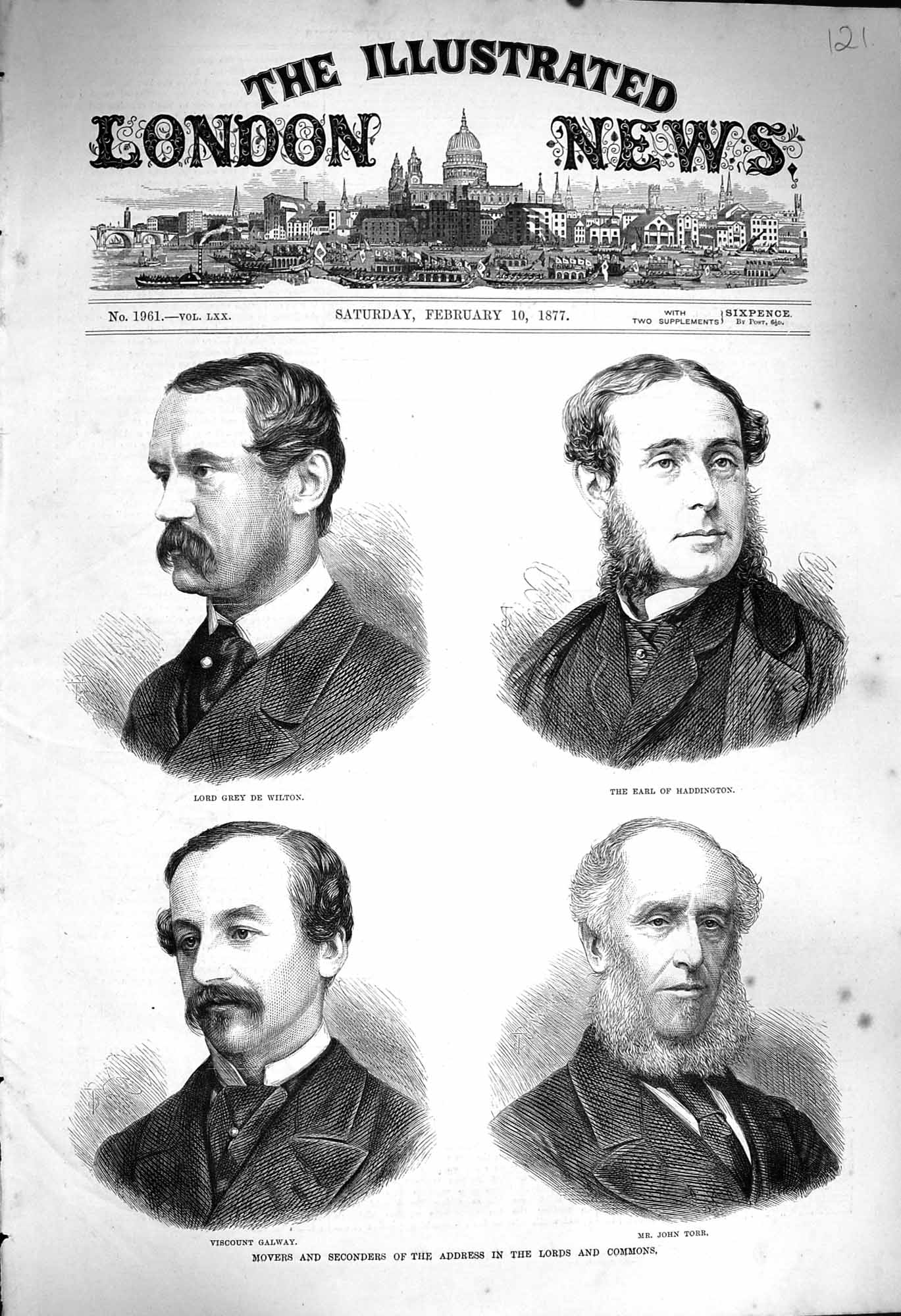 Original Old Antique Print 1877 Lord Wilton Haddington Galway Torr Lord Commons