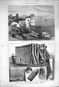 Original Old Antique Print 1877 Marble Tower Castle Towers Gun Shoeburyness