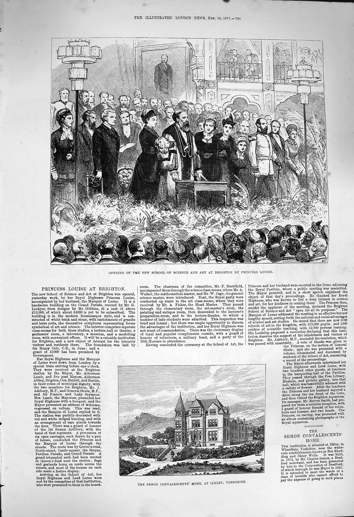 Antique Old Print *4013 1877 School Science Art Brighton Semon Home Ilkley