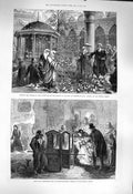 Original Old Antique Print 1877 Pigeons Courtyard Mosque Bajazid Constantinople