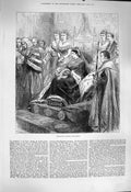 Original Old Antique Print 1877 Scene Queen England Throne Opening Parliament