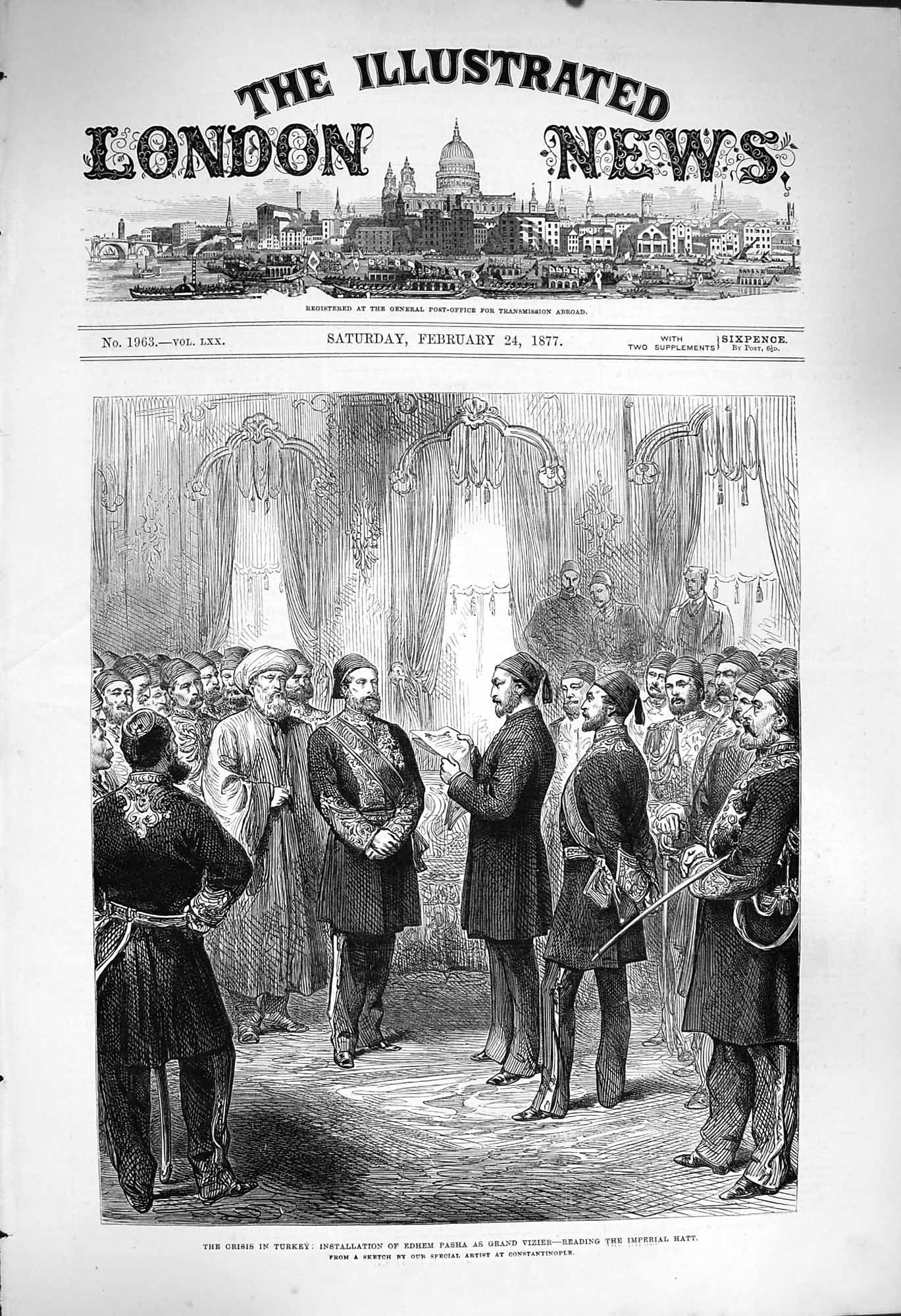 Original Old Antique Print 1877 Turkey Edhem Pasha Grand Vizier Imperi Victorian