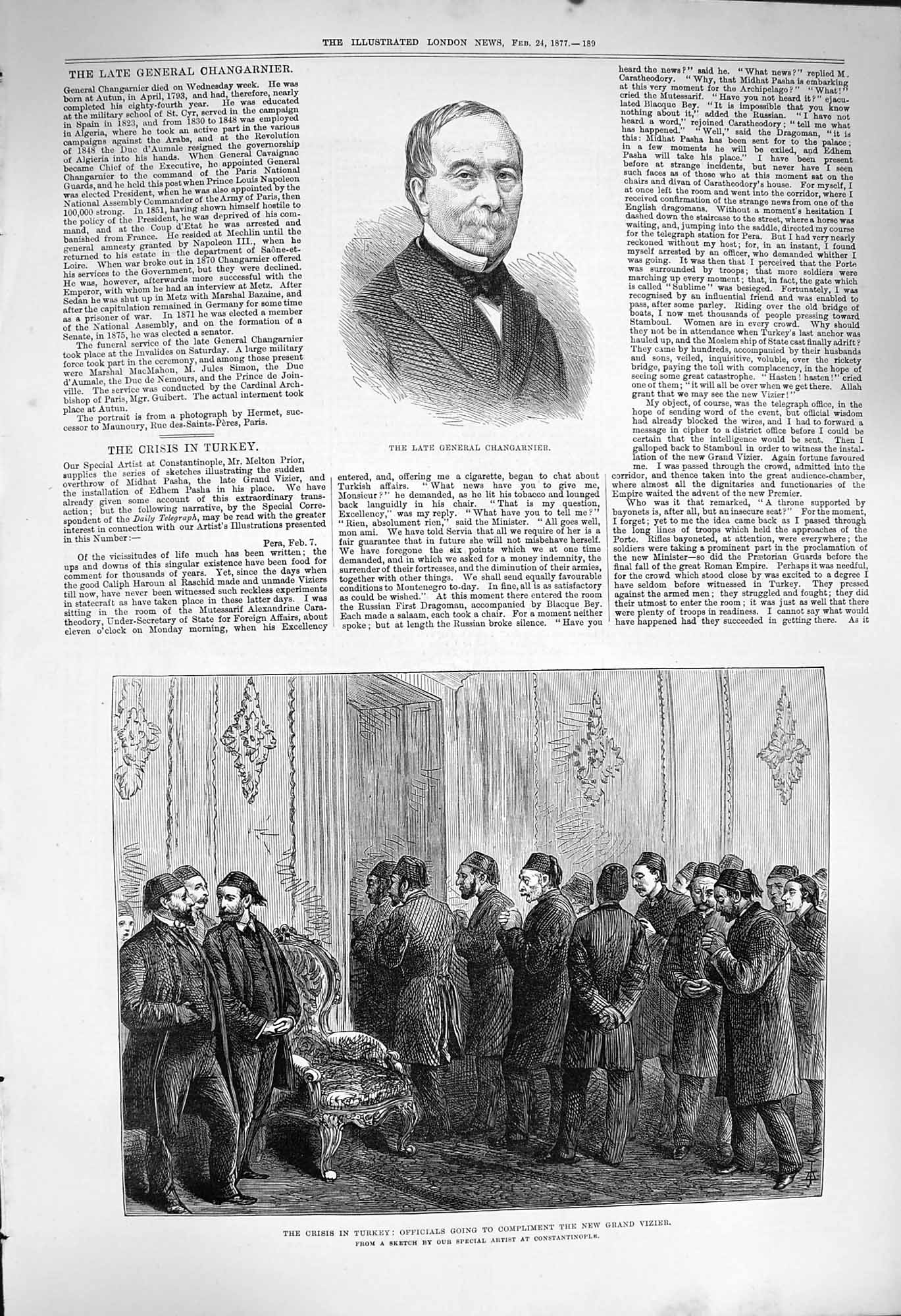 Old Antique Print 1877 General Changarnier Turkey Officials Grand Vizier 19th