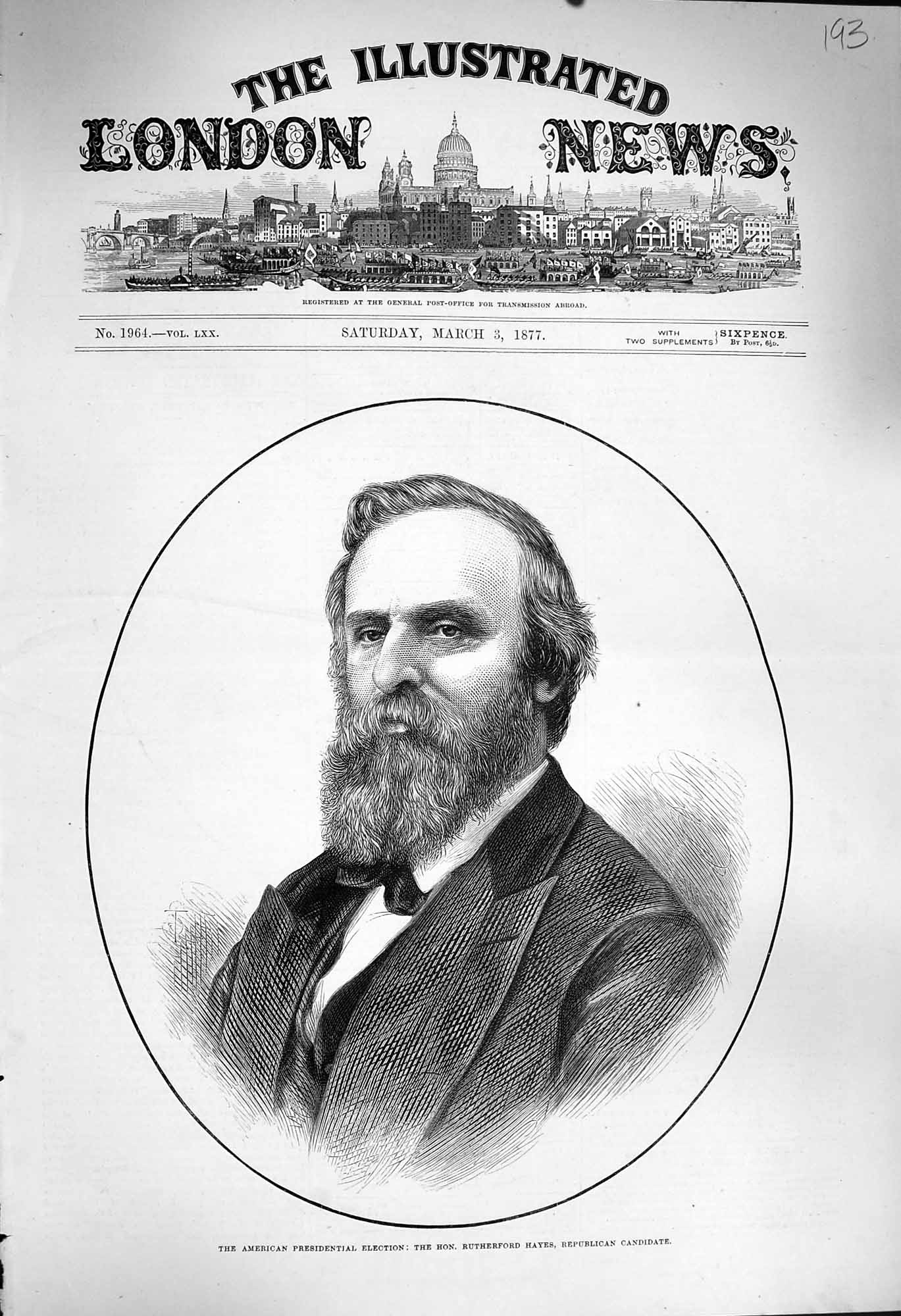 Original Old Antique Print 1877 America Election Rutherford Hayes Republican