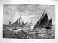 Original Old Antique Print Binding Holes On 1877 Yarmouth Fishing Smacks 19th
