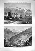 Original Old Antique Print 1877 Caucasus Mestye Swannety Valley Ingour Commune