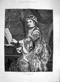 Original Old Antique Print 1877 Portrait Beautiful Lady Musician Piano Harp