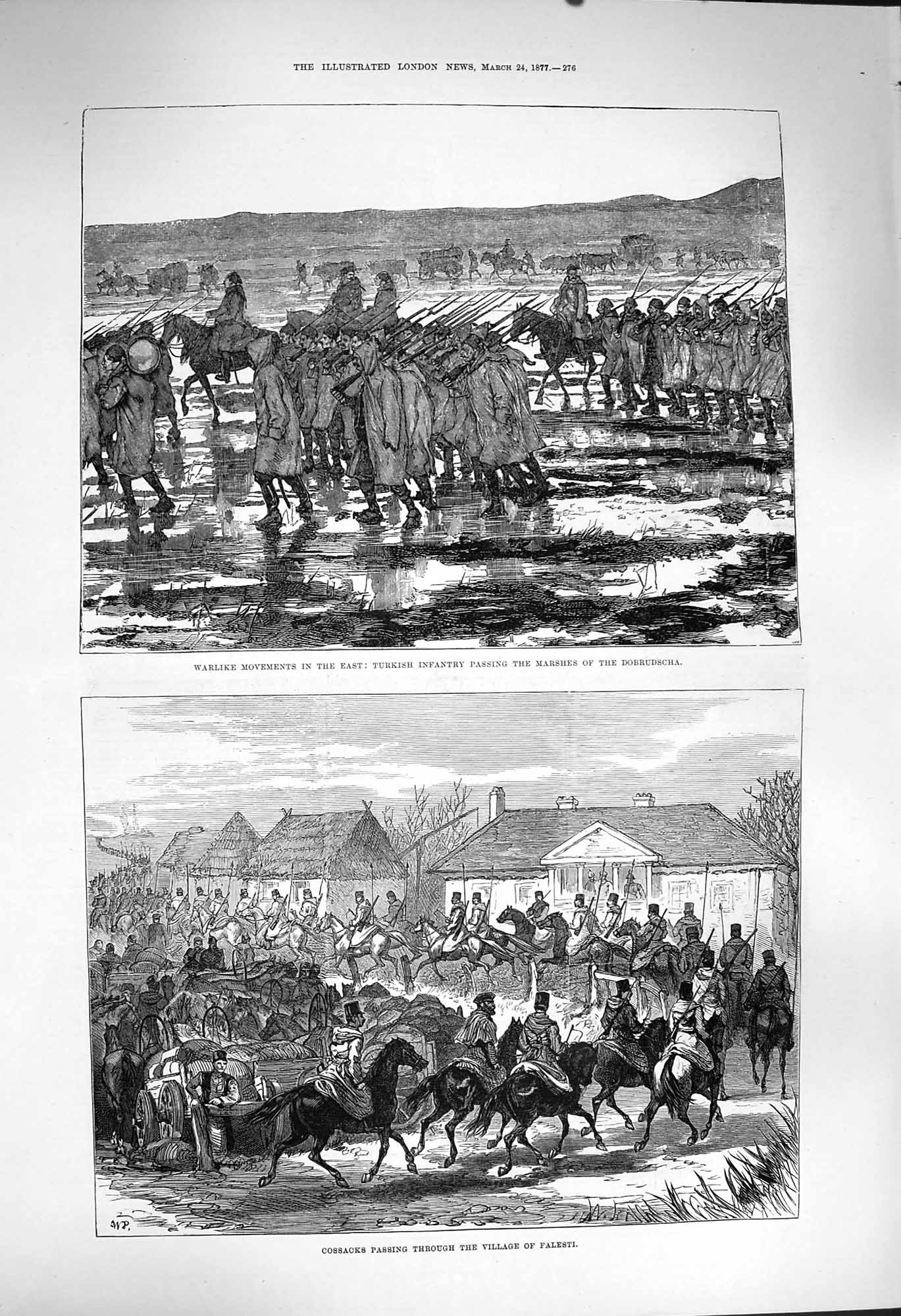 Original Old Antique Print 1877 Turkish Siers Dobrudscha Cossacks Falesti Army