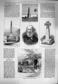 Old Antique Print 1877 Cowden Clarke Captian Cook Tomb Churchyard Cross 19th