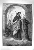 Original Old Antique Print 1877 Christ Taking Leave Mother Religion Plockhorst