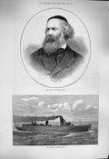 Original Old Antique Print 1877 Topham Artist Lightning Torpedo Vessel War Ship