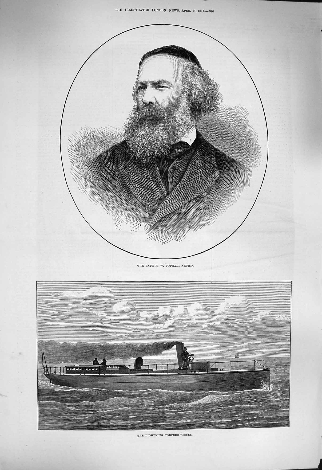 Original Old Antique Print 1877 Topham Artist Lightning Torpedo Vessel War Ship
