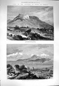 Original Old Antique Print 1877 Acro-Corinthus Corinth Greece Parnassus 19th