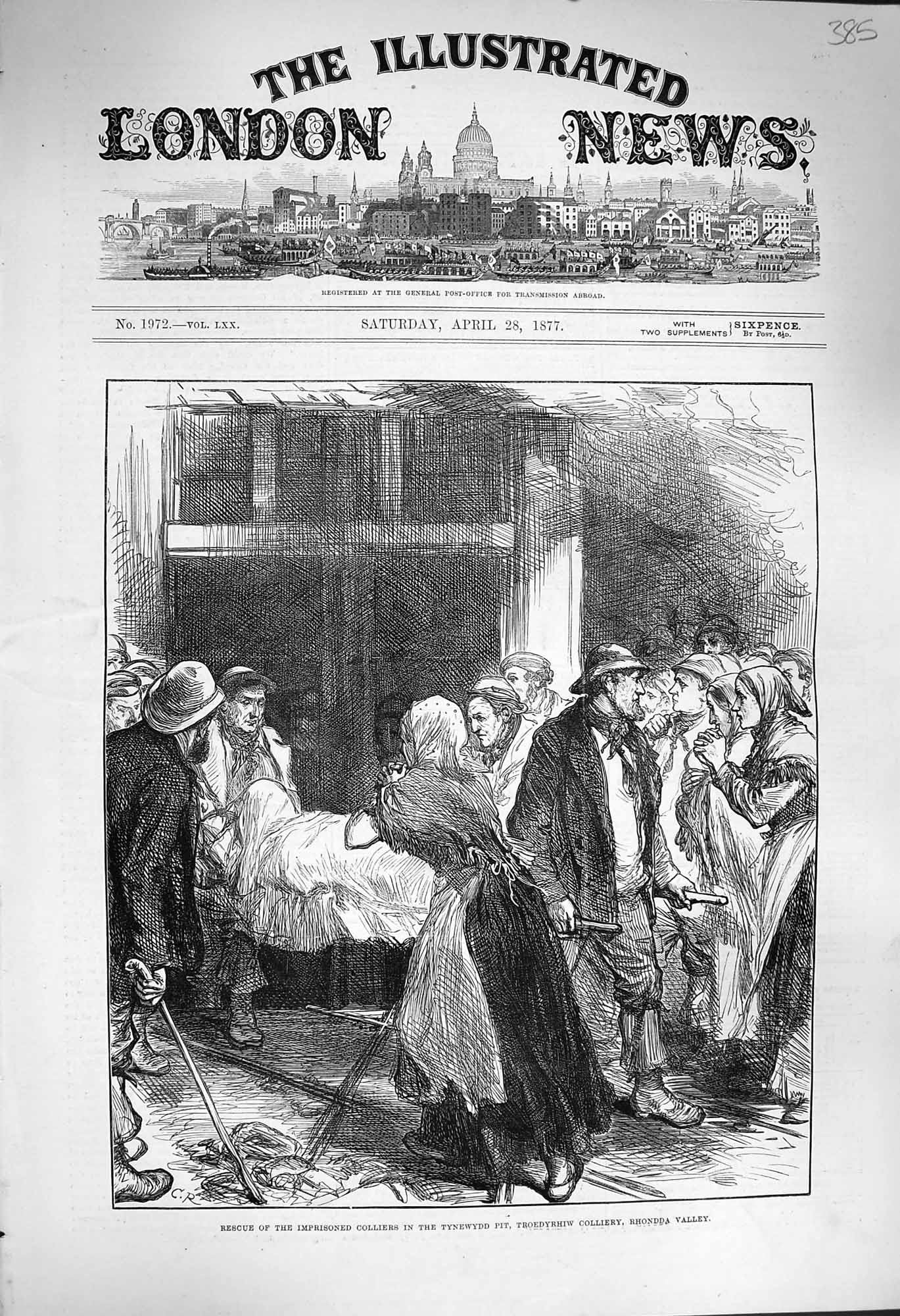 Old Antique Print 1877 Rescue Colliers Tynewydd Pit Rhonda Wales Mining 19th