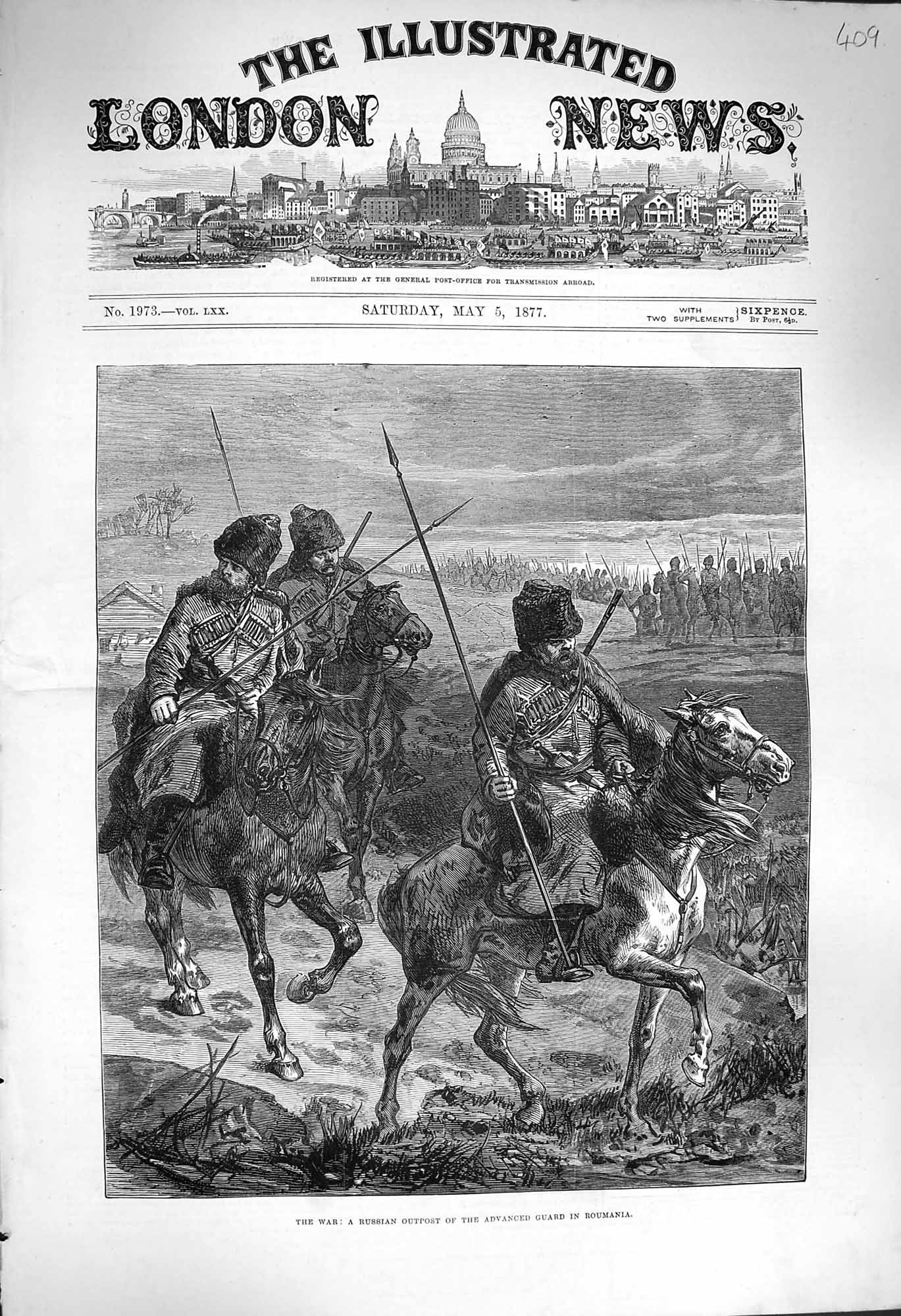 Original Old Antique Print 1877 War Russian Outpost Advanced Guard Roumania