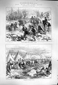 Original Old Antique Print 1877 Turkish Siers War Encampment Cavalry Horses
