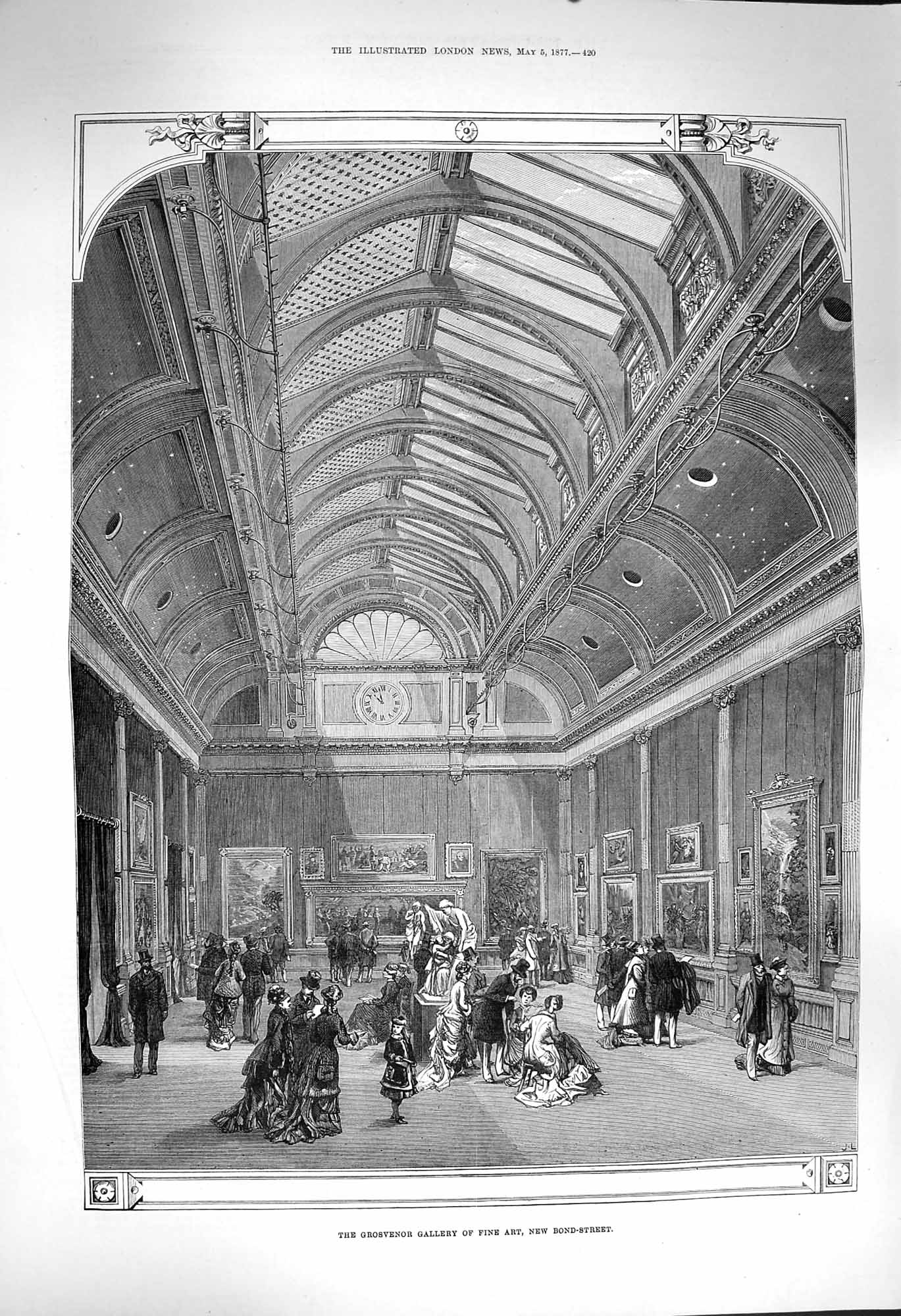 Old Antique Print 1877 Gorsvenor Gallery Fine Art Paintings Architecture 19th