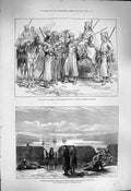 Original Old Antique Print 1877 War Cossack Siers Russian Field-Guns Ships 19th