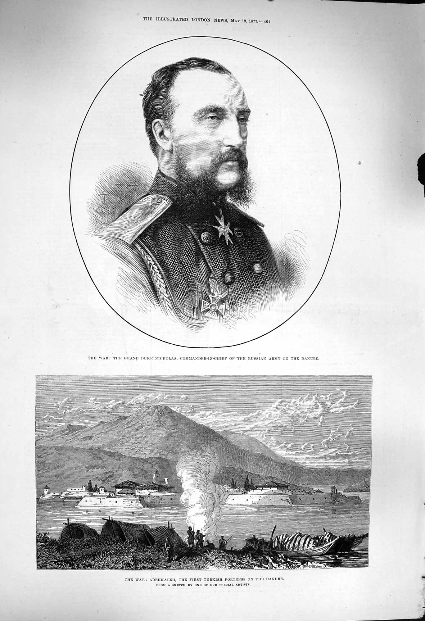 Original Old Antique Print 1877 Grand Duke Nicholas Russian Army Adehkaleh War