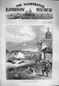 Original Old Antique Print 1877 War Scene Reni Bombardment Bodies Siers Horse