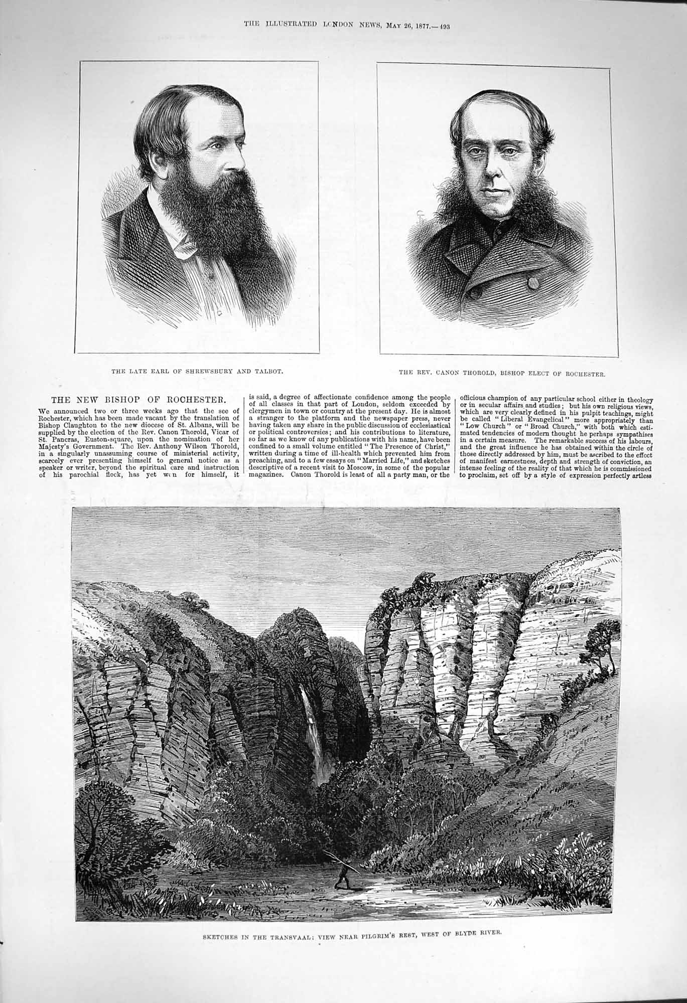 Original Old Antique Print 1877 Earl Shrewsbury Talbot ThorTransvaal Blyde War